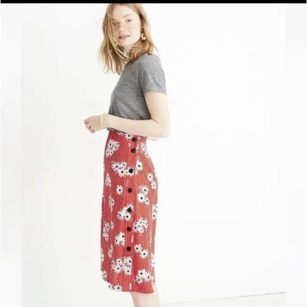 Madewell Womens Red Retro Stripe‎ Boho Floral Mini Skirt Daisy Size 0 Cottage